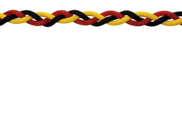 Duitsland Vlag Golvende Gemaakt Uit Drie Kleuren Touwen Geïsoleerd Wit — Stockfoto