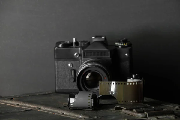 Vecchia Fotocamera Retrò Pellicola Cartuccia Sfondo Vintage — Foto Stock