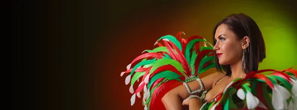 Schöne Frau Karnevalskostüm Wunderschönes Professionelles Make Perfekte Kopfbedeckung Mit Natürlichen — Stockfoto