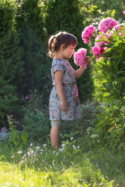 庭で野外で遊ぶ 歳の少女の肖像画 — ストック写真