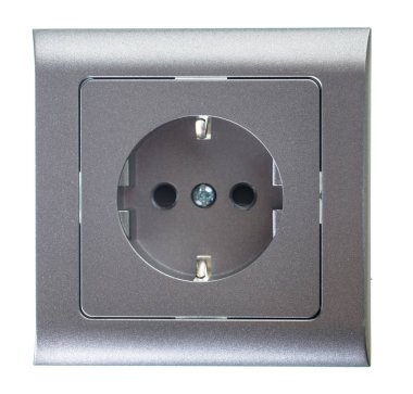 Portre, beyaz arka plan üzerinde elektrik prizine izole Avrupa.