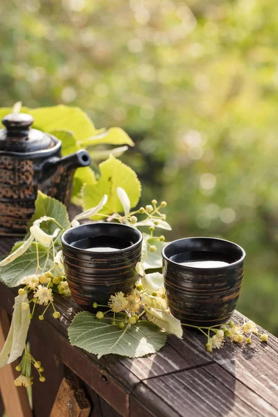 Linden Tea Flowers Wooden Table — Stock Photo, Image