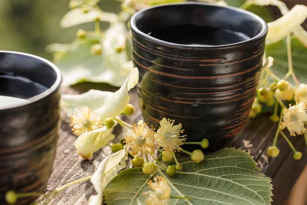 Linden Tea Flowers Wooden Table — Stock Photo, Image