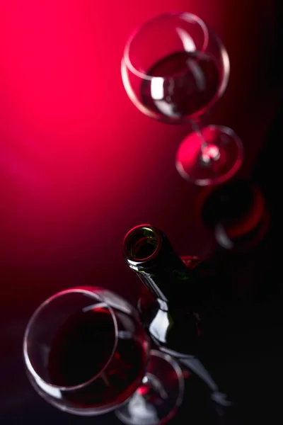 Glass Bottle Red Wine Copy Space Your Text — Stock Photo, Image