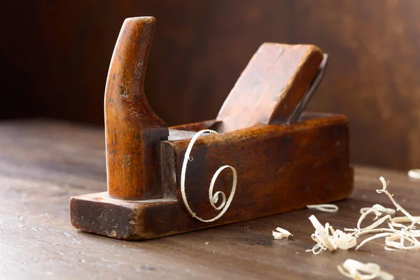 Vecchia Pialla Legno Sul Tavolo Officina — Foto Stock