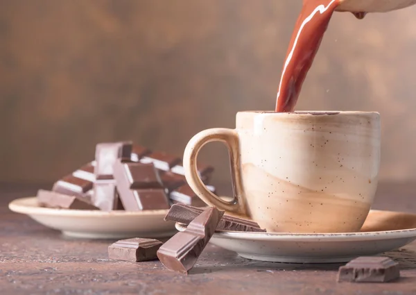 Copo Chocolate Quente Pedaços Chocolate Amargo Copiar Espaço Para Seu — Fotografia de Stock
