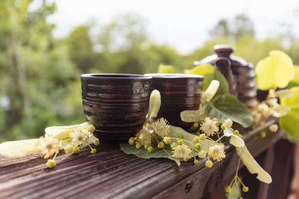 Linden Tea Flowers Wooden Table — Stock Photo, Image