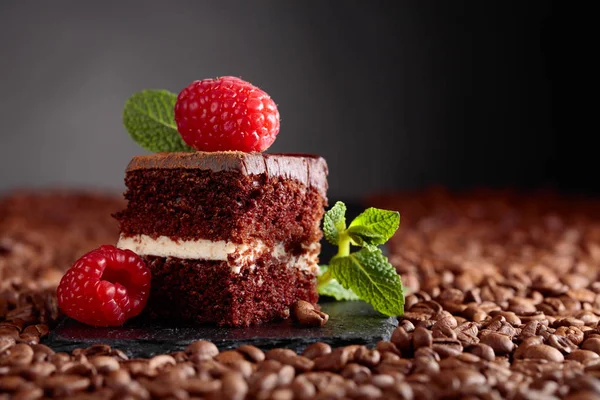 Крупним Планом Шоколадний Торт Малиною Ятою Копіювати Простір — стокове фото