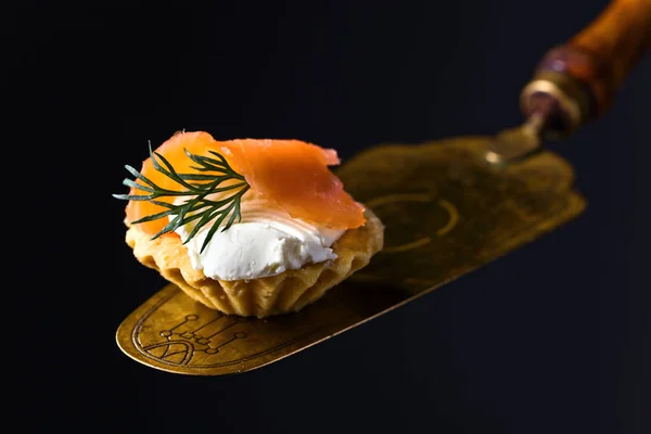 Canapes Smoked Salmon Trout Cream Cheese Dill Tasty Snack Seafood Stock Picture