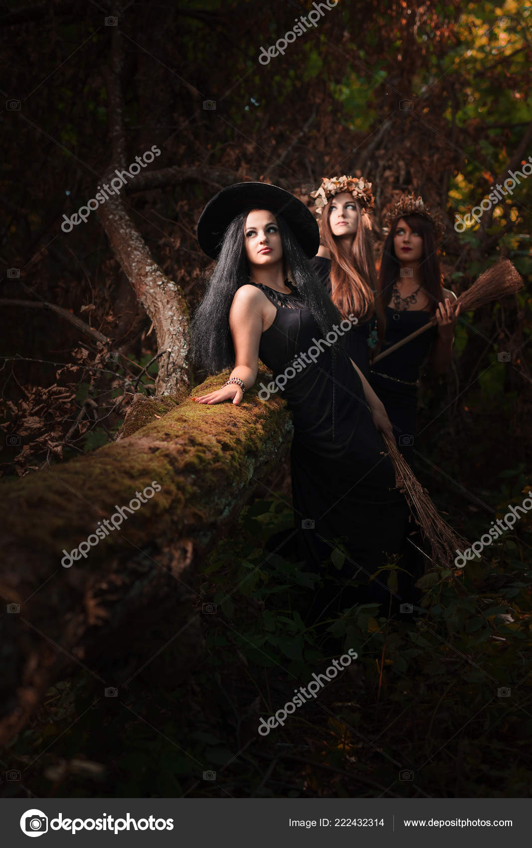 Lindas Bruxas De Halloween Jovens Vestindo Vestido Gótico Vintage Na  Floresta Escura. Foto Royalty Free, Gravuras, Imagens e Banco de  fotografias. Image 110798476