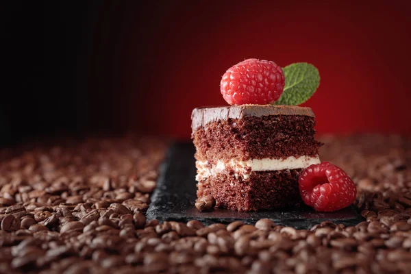 Крупним Планом Шоколадний Торт Малиною Ятою Копіювати Простір — стокове фото