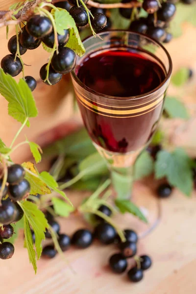 Hausgemachter Likör Aus Schwarzen Johannisbeeren Und Frischen Beeren Auf Einem — Stockfoto