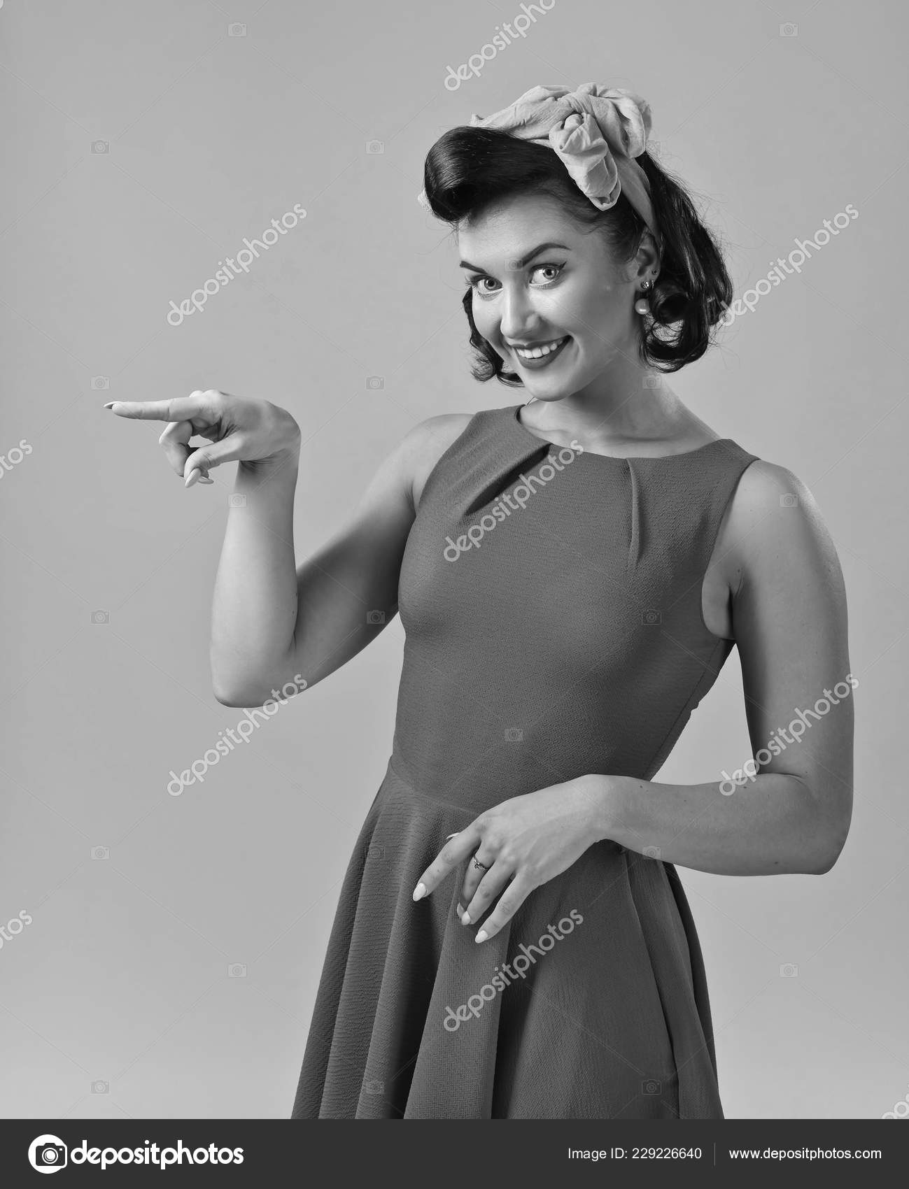 Attractive Young Woman 50s Style Perfect Make Hairstyle Black