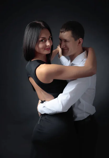 Jovem Mulher Bonita Vestido Preto Homem Camisa Branca Dançando Tango — Fotografia de Stock