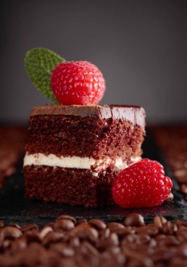 Çikolatalı kek ahududu ile closeup .