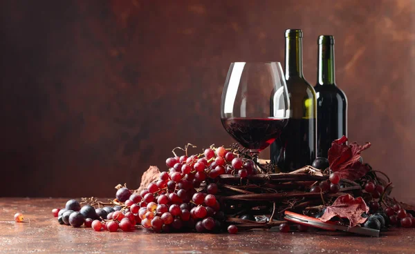 Vörös bor és a szőlő, a kiszáradt szőlőlevél. — Stock Fotó