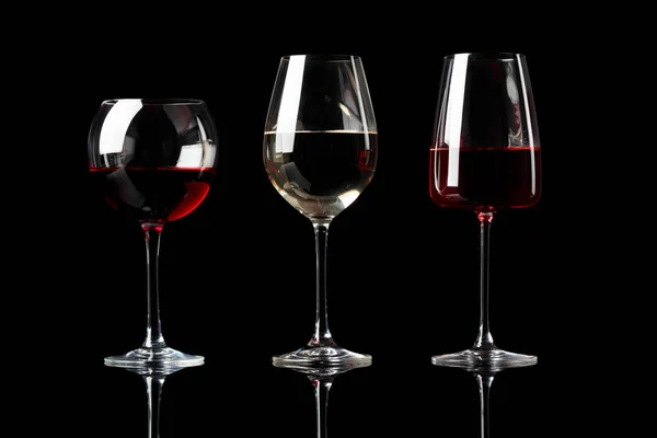 Glasses of red, pink and white wine. — Stock Photo, Image