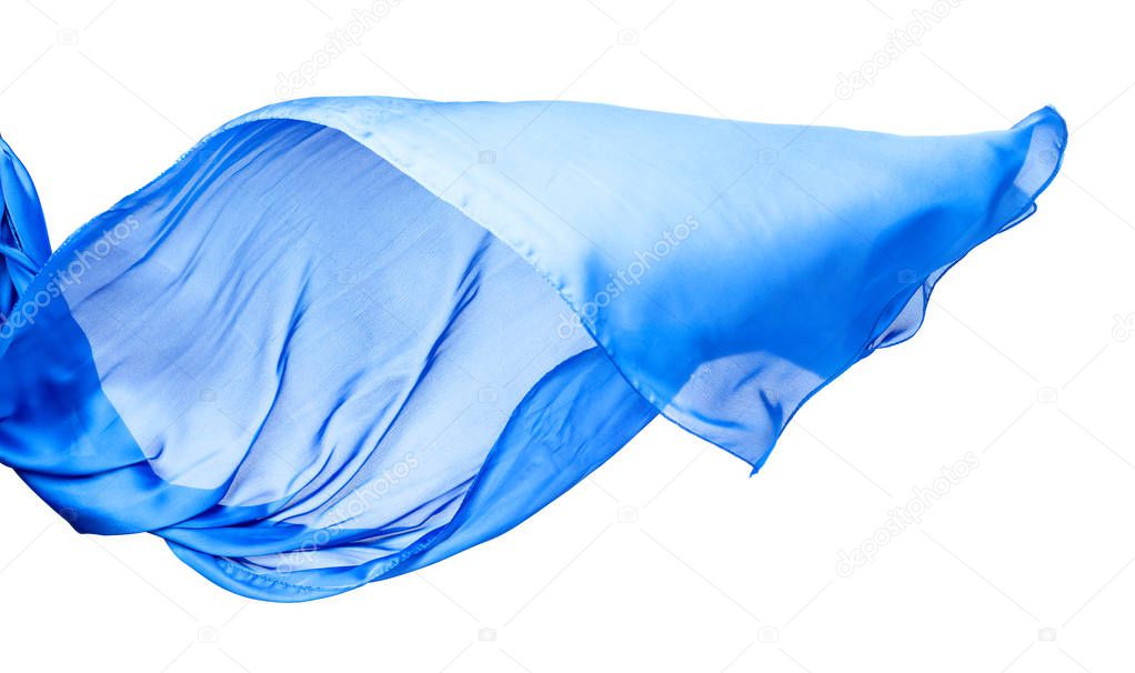 Smooth elegant blue transparent cloth isolated on white backgrou