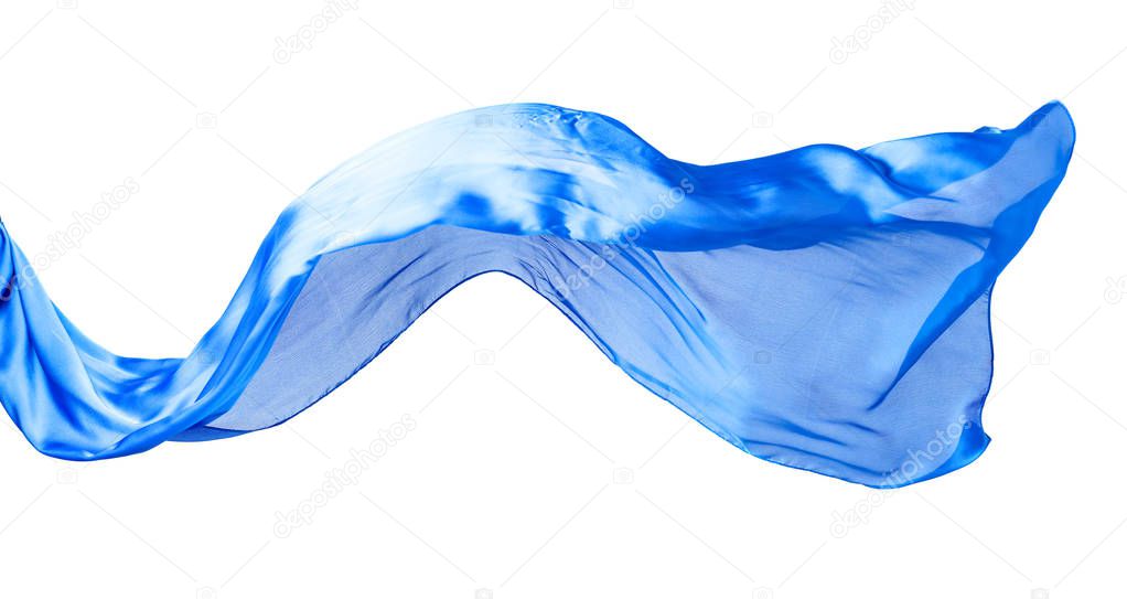 Smooth elegant blue transparent cloth isolated on white backgrou