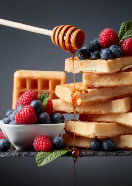 Yaban mersini, ahududu ve taze nane ile Waffle.