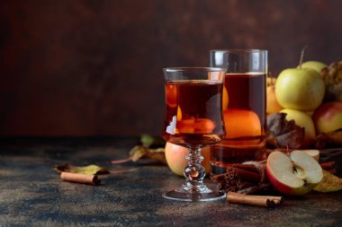 Elma ve tarçın çubukları ile elma suyu Bardak.