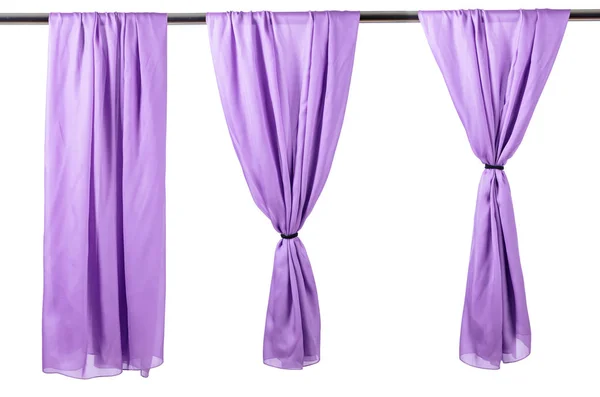 Vertical purple satin curtains isolated on white. — Stock Photo, Image