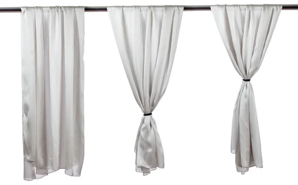 Vertical grey satin curtains isolated on white. — Stock Photo, Image