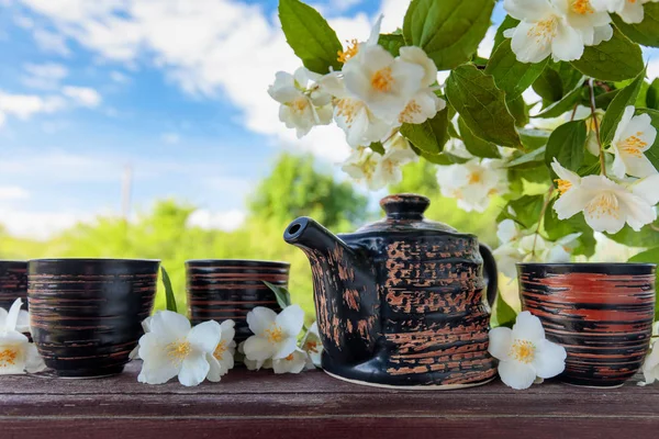 Tè al gelsomino in tazzine di ceramica . — Foto Stock