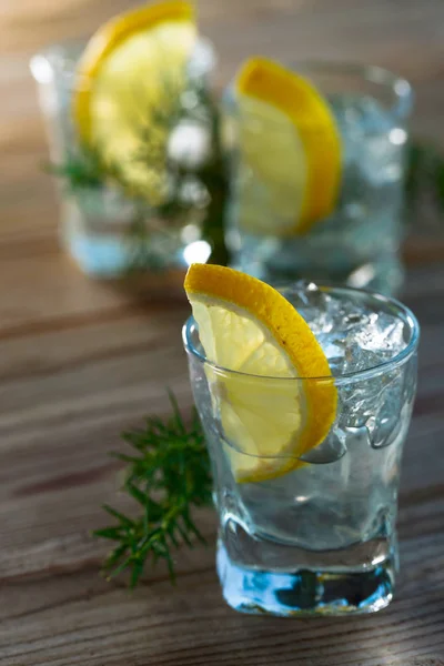 Gin mit Zitrone, Wacholder und Eis. — Stockfoto