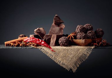 Çikolatalı trüf, kırık çikolata ve baharatlı.. 