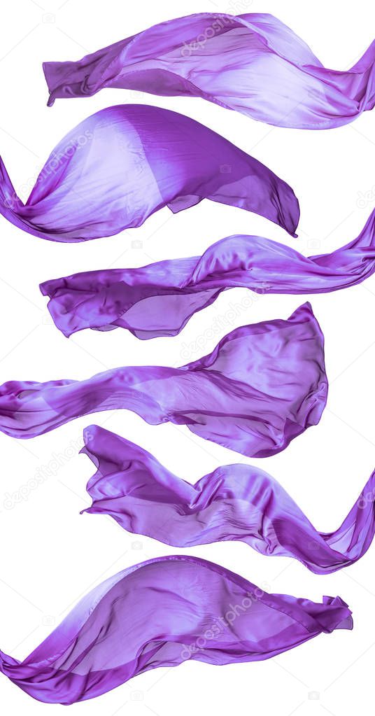 Smooth purple transparent cloth isolated on white 