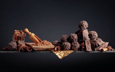 Çikolatalı trüf, kırık çikolata ve baharatlı.. 