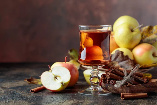Copo de suco de maçã ou cidra com maçãs suculentas e canela sti — Fotografia de Stock