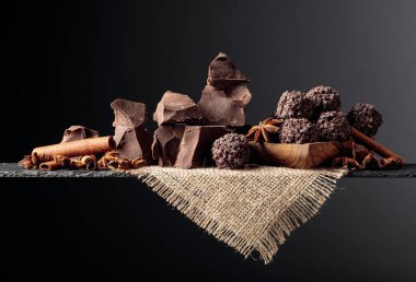 Çikolatalı trüf, kırık çikolata ve baharatlı.. 