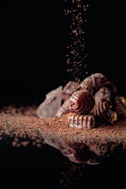 Çikolata parçacıkları serpiştirilmiş.