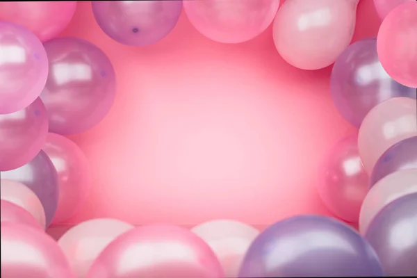 Pink background with pink and purple balloons. Bright background — Stock Photo, Image