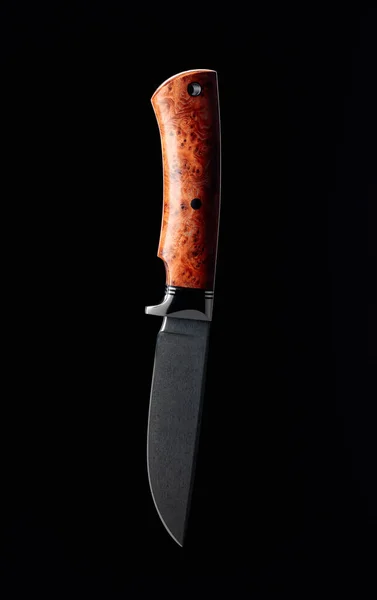 Cuchillo Combate Hunter Hecho Mano Sobre Fondo Negro Mango Titán —  Fotos de Stock