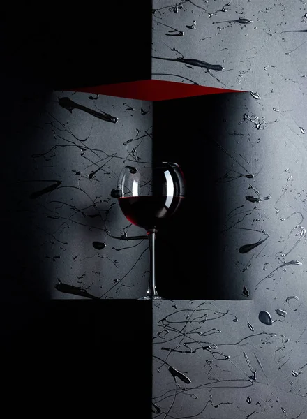 Glass Red Wine Black Background Copy Space Your Text — Stock Photo, Image