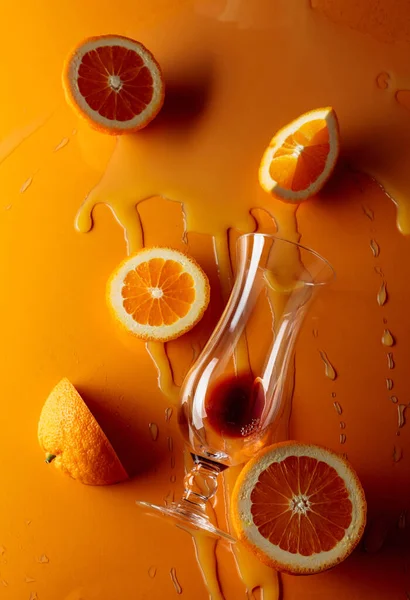 Koktejl Tequila Východ Slunce Ingredience Oranžovém Pozadí Horní Pohled — Stock fotografie