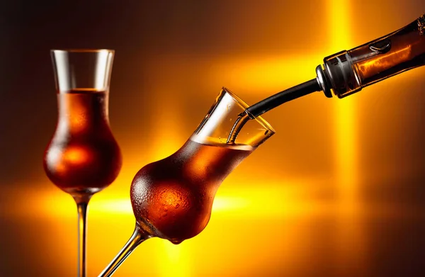 Einschenken Alkoholischer Getränke Glas Mit Natürlichem Eis Gedämpfte Gläser Mit — Stockfoto