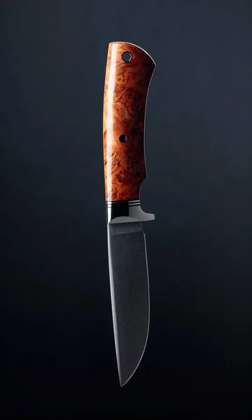 Hunter Combat Hand Made Knife Black Background Blade Has Beautiful — Stock Photo, Image