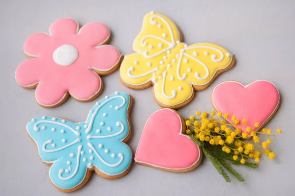 Biscuits Colorés Pain Épice Forme Coeur Papillon Une Fleur Avec — Photo