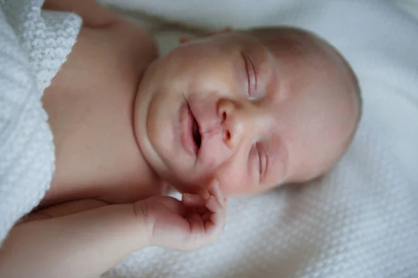 Bebé Siete Días Está Durmiendo Espalda Niño Está Envuelto Una —  Fotos de Stock