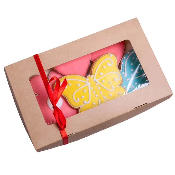 Biscuit Figuré Avec Glaçure Colorée Dans Une Boîte Carton Attachée — Photo