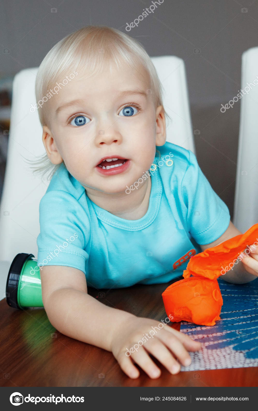 Cute Boy Blond Hair Blue Eyes Selective Focus Stock Photo