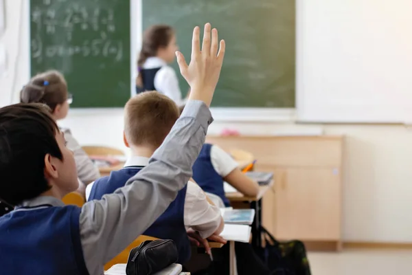 Schoolchildren in the classroom at the lesson.