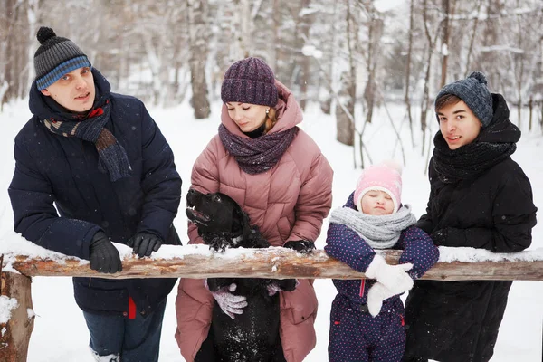 Familia en el bosque de invierno . Fotos de stock libres de derechos