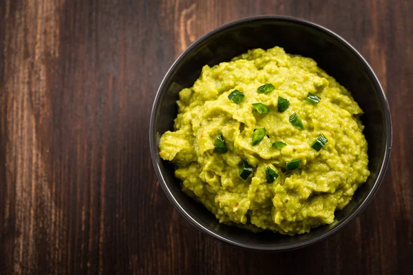 Guacamole Avokádó Fából Készült Háttér — Stock Fotó