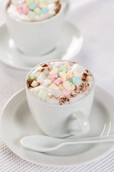 Babyccino Lait Chaud Sans Sucre Avec Mousse Lait Décorée Guimauves — Photo