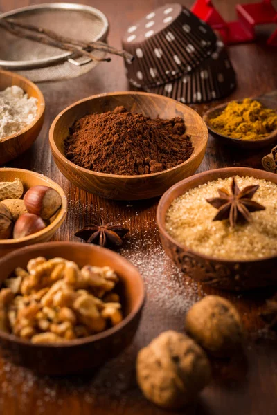 Christmas baking ingredient and spices — Stock Photo, Image